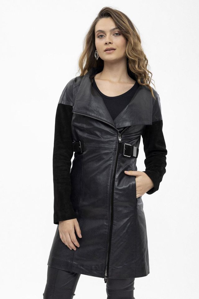 Black Valencia Woman Genuine Leather Coat