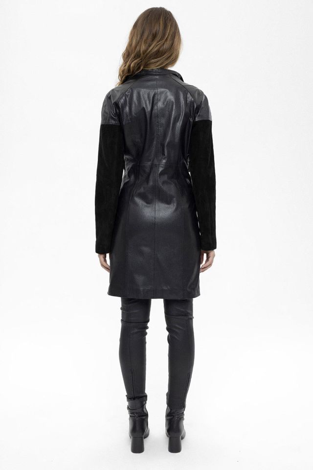 Black Valencia Woman Genuine Leather Coat