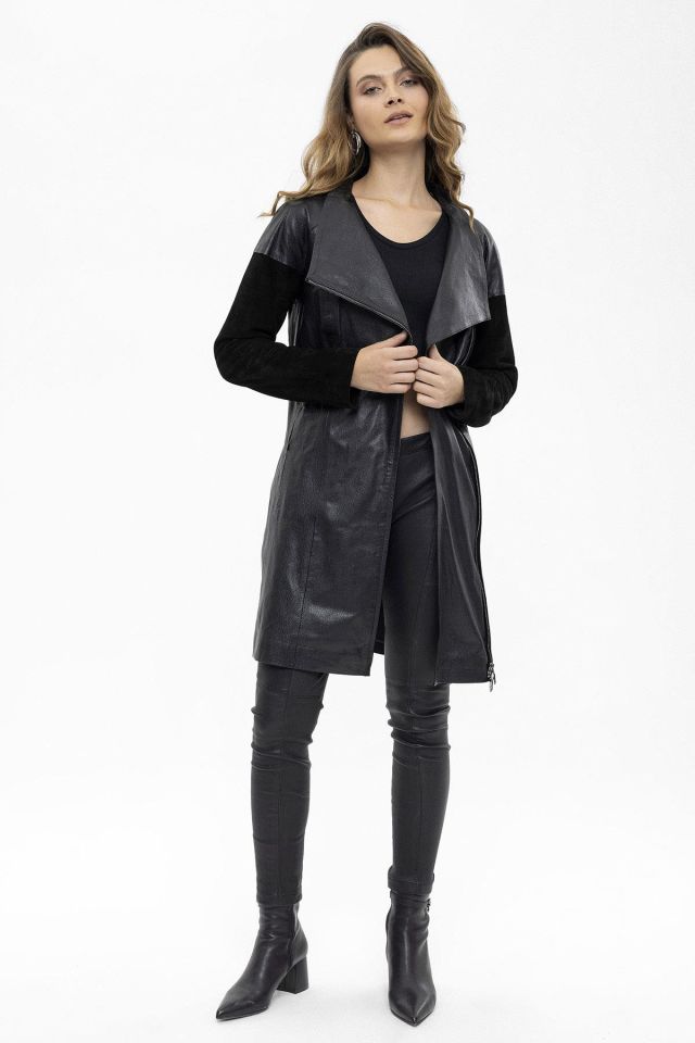 Black Valencia Woman Genuine Leather Coat