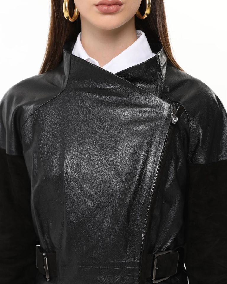 Black Valencia Woman Genuine Leather Coat