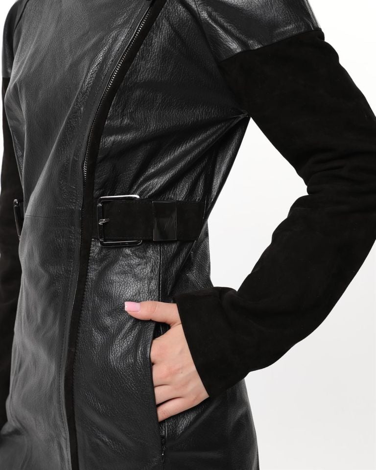 Black Valencia Woman Genuine Leather Coat