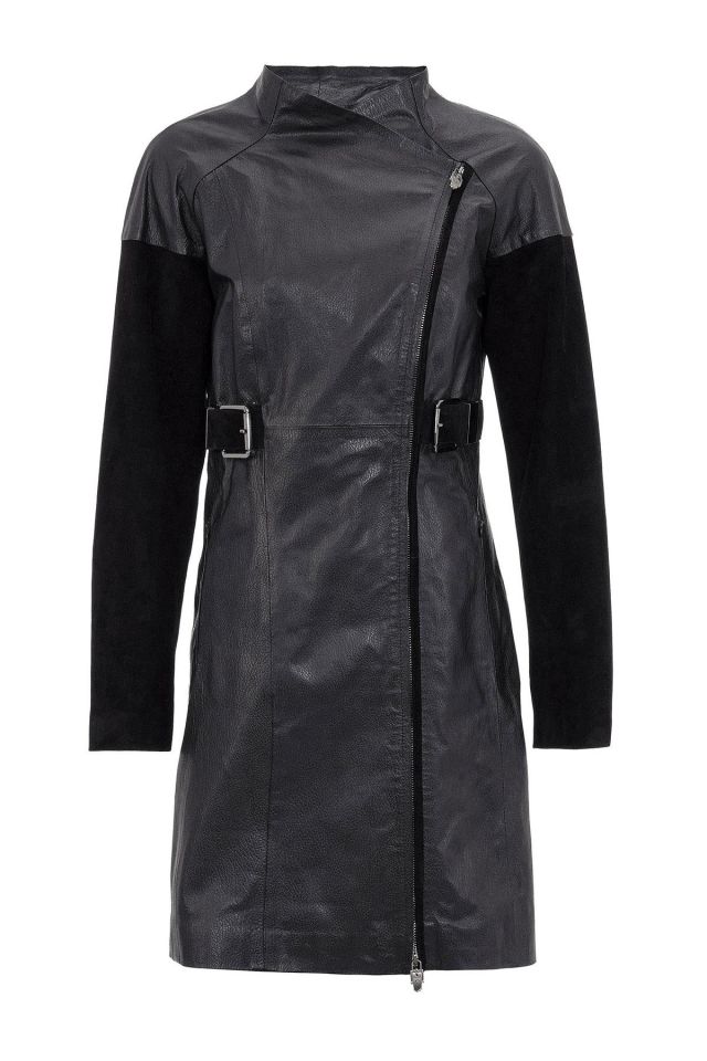 Black Valencia Woman Genuine Leather Coat