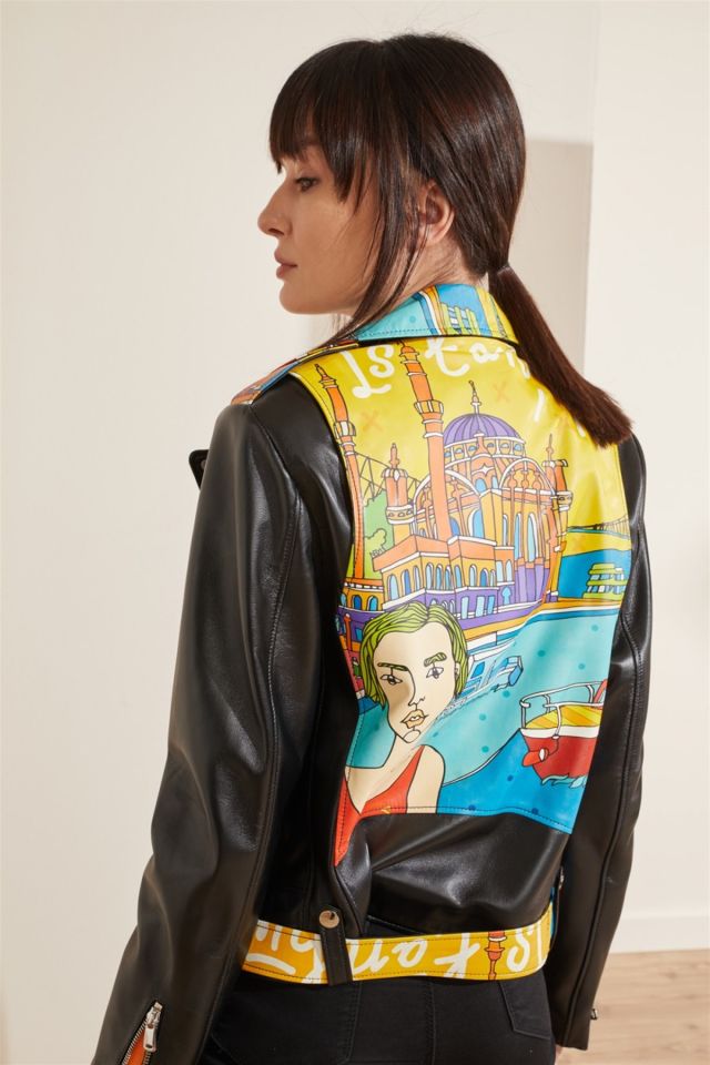 Istanbul Printed Woman Genuine Leather Jacket
