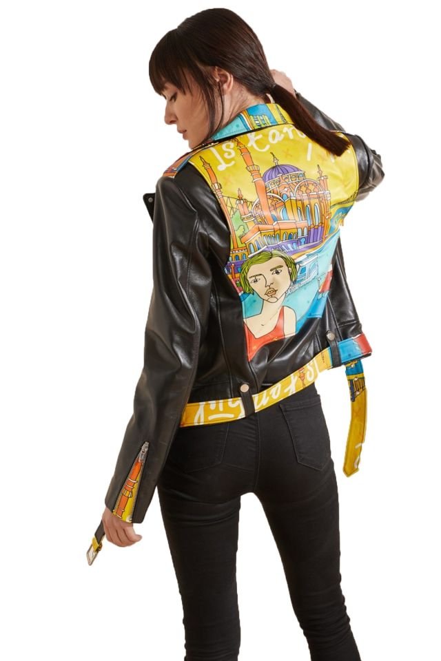 Istanbul Printed Woman Genuine Leather Jacket