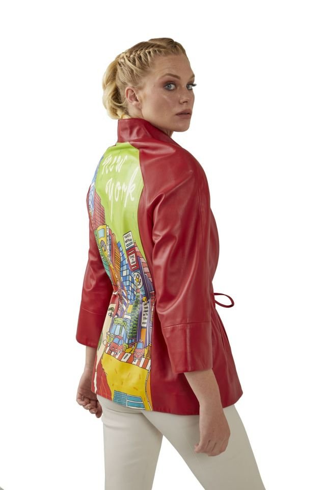 New York Printed Woman Genuine Leather Jacket