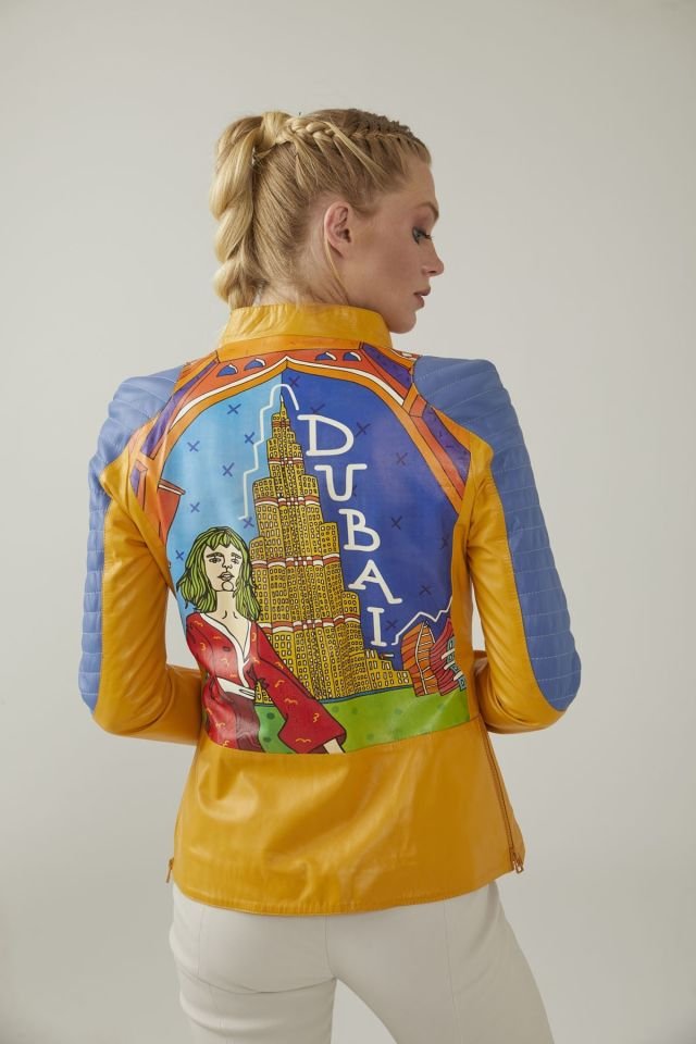 Dubai Printed Woman Genuine Leather Jacket