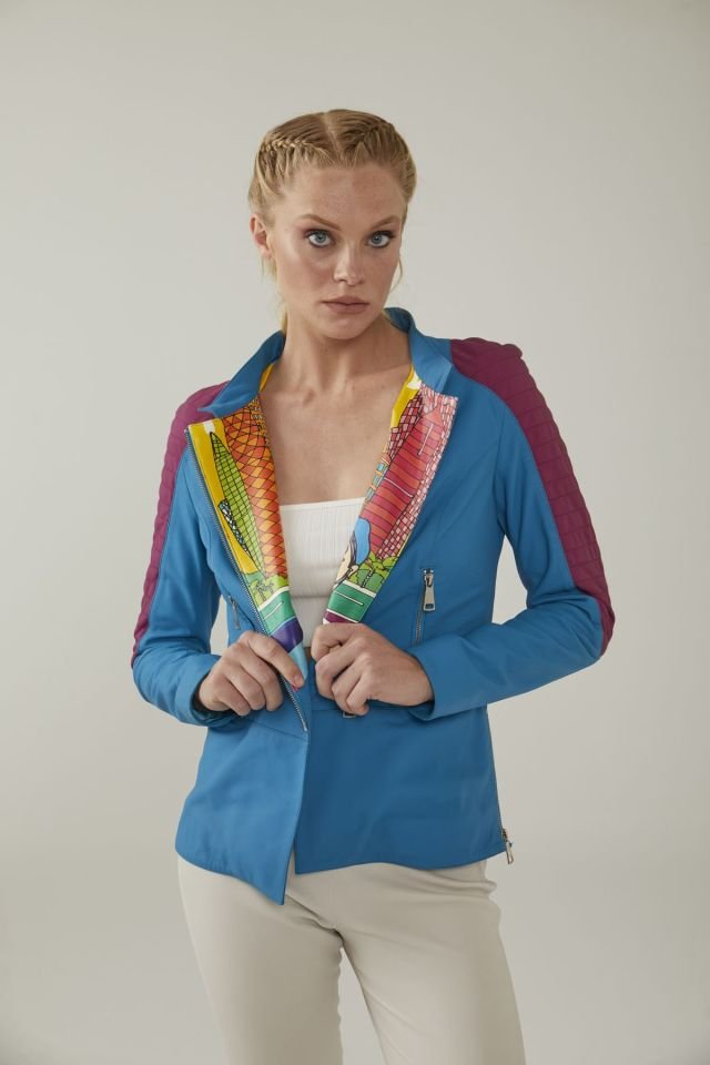 Doha Printed Woman Genuine Leather Jacket
