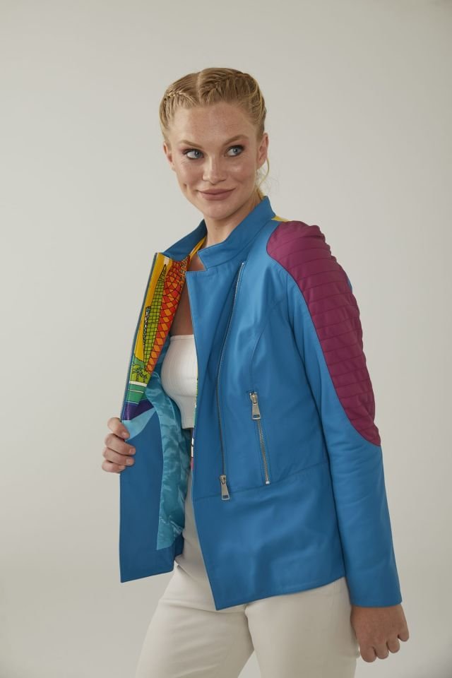 Doha Printed Woman Genuine Leather Jacket