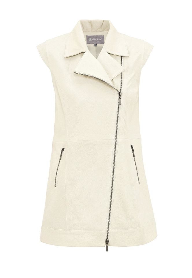 White Woman Genuine Leather Long Vest