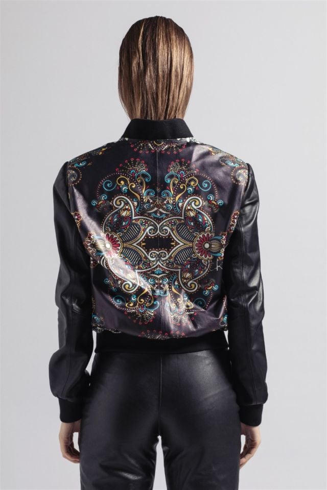 Skull Mandala Printed Woman Genuine Leather Jacket