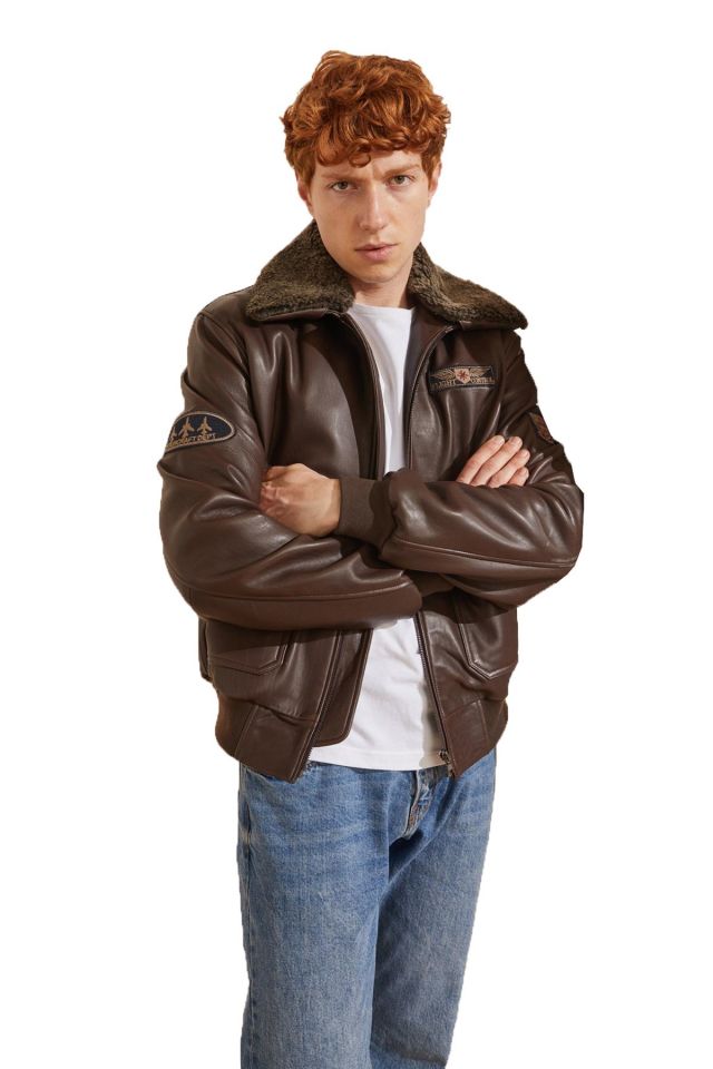 Dustin Detachable Fur Collar Man Genuine Leather Jacket