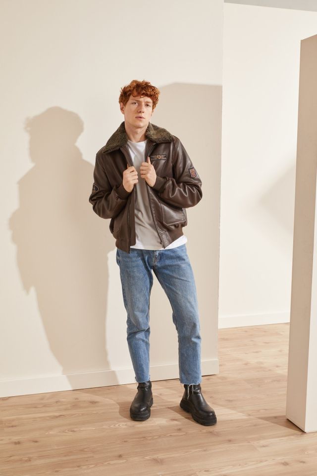 Dustin Detachable Fur Collar Man Genuine Leather Jacket