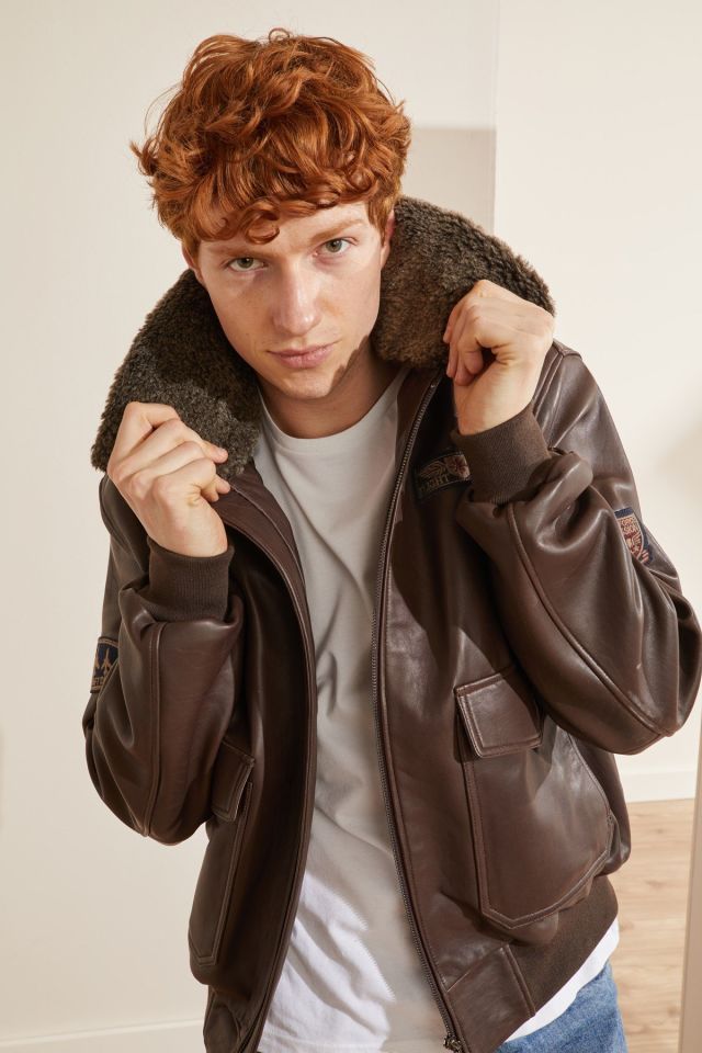 Dustin Detachable Fur Collar Man Genuine Leather Jacket
