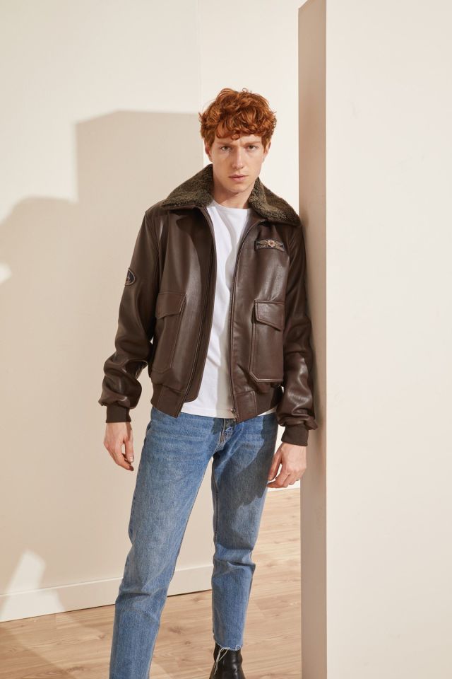 Dustin Detachable Fur Collar Man Genuine Leather Jacket