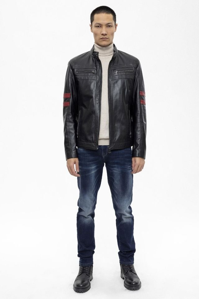 Black Elvis Man Genuine Leather Jacket