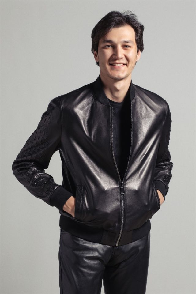 Black Embossed Man Genuine Leather Jacket