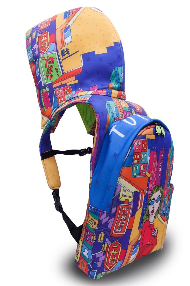 Tokyo Patterned Ikigai City Series With Detachable Hood Backpack