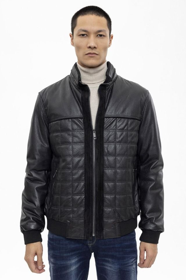 Black Quilted Riley Man Genuine Leather Jacket