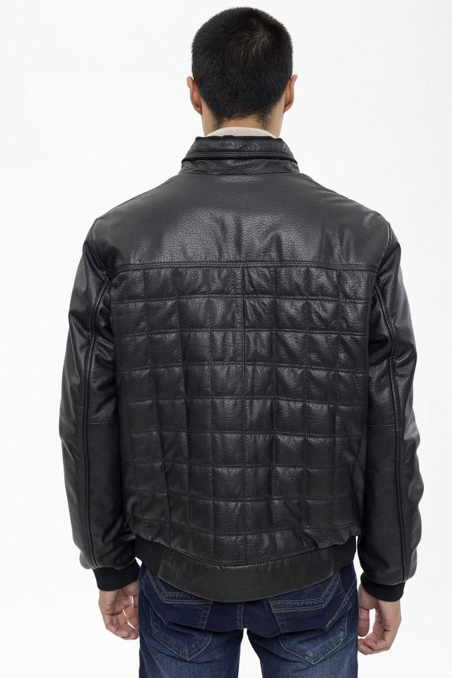 Black Quilted Riley Man Genuine Leather Jacket