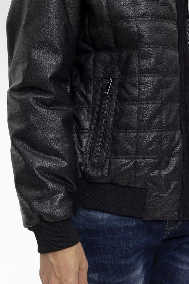 Black Quilted Riley Man Genuine Leather Jacket