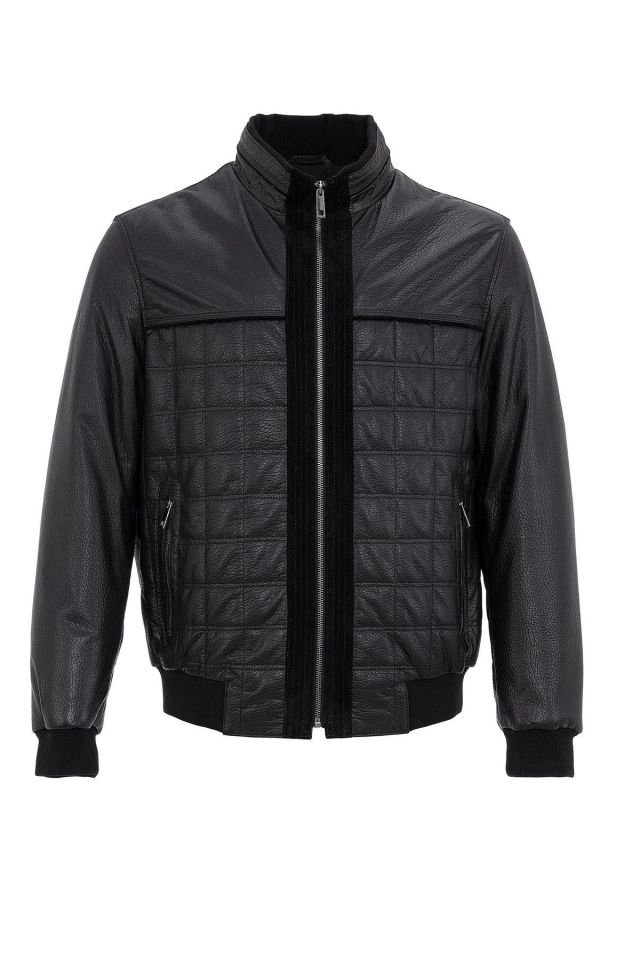 Black Quilted Riley Man Genuine Leather Jacket
