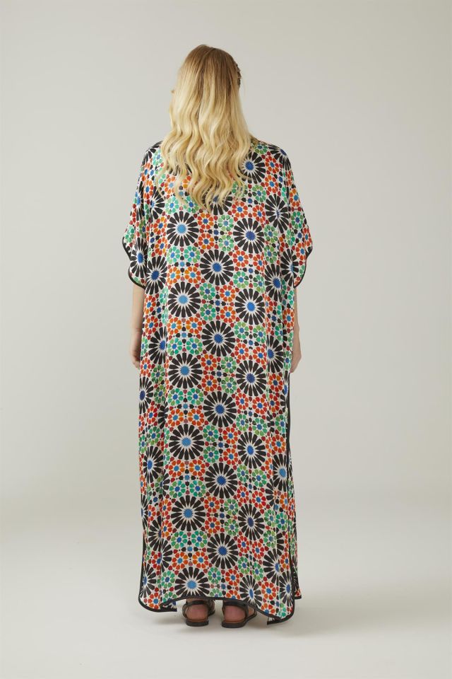 Blue Red Alhambra Patterned Silk Dress