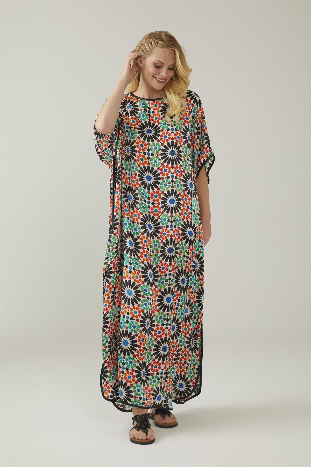 Blue Red Alhambra Patterned Silk Dress