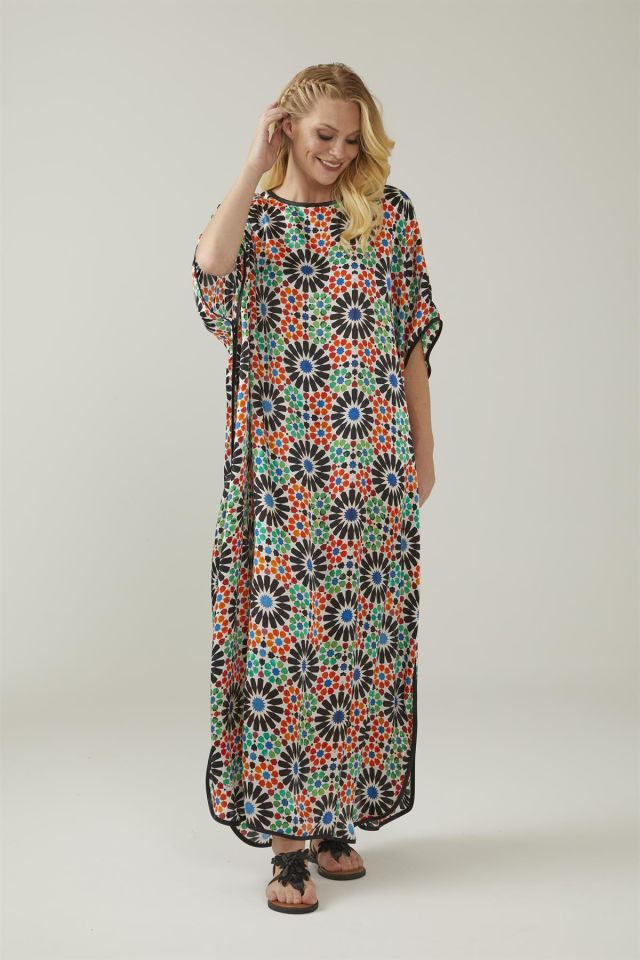 Blue Red Alhambra Patterned Silk Dress