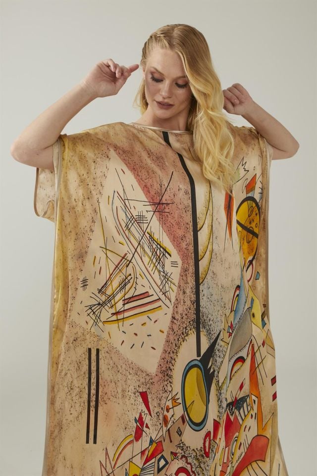 Kandinsky Busting Aquarelle Patterned Silk Dress