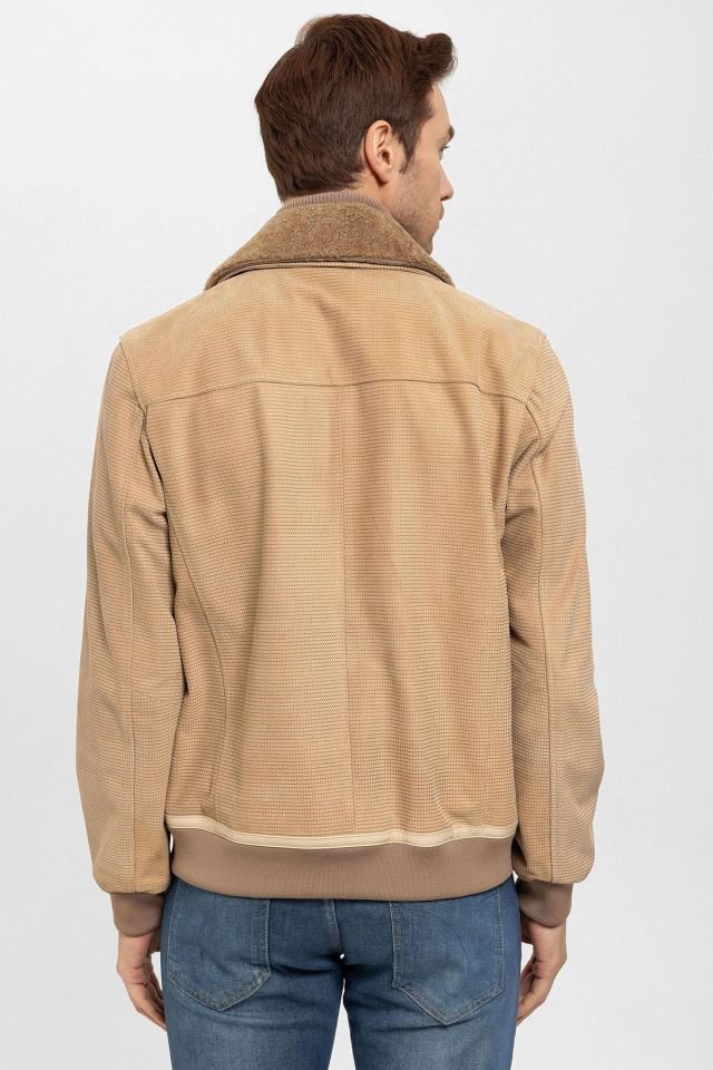 Beige Daniel Man Detachable Fur Collar Genuine Suede Jacket