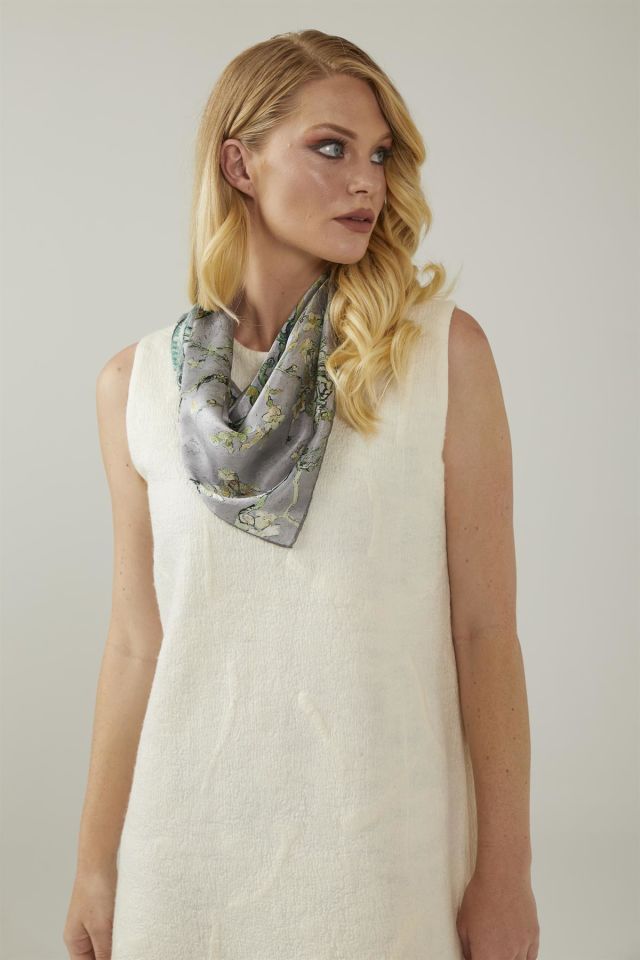 Grey Van Gogh Almond Blossoms Silk Bandana