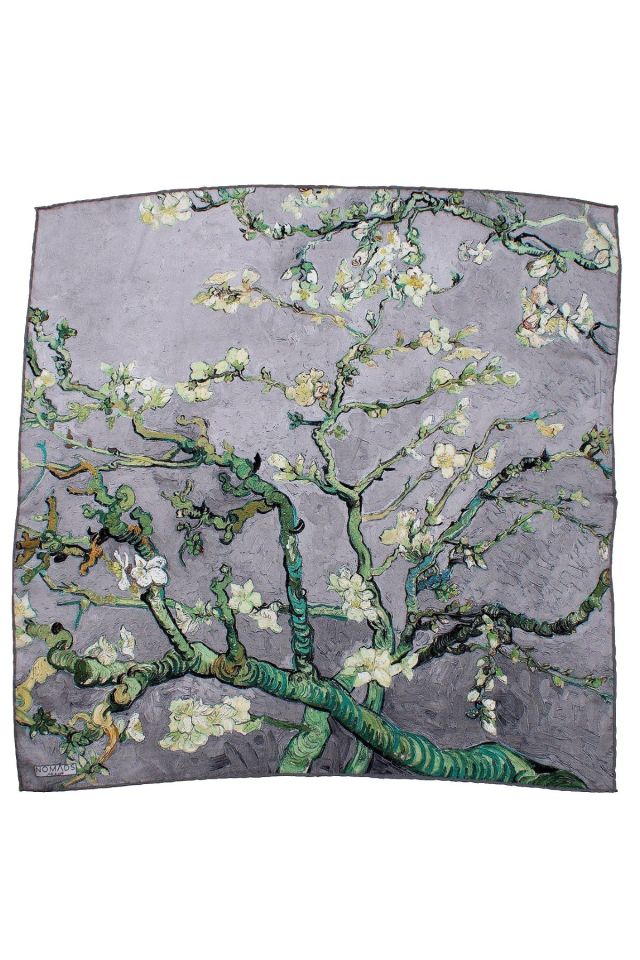 Grey Van Gogh Almond Blossoms Silk Bandana