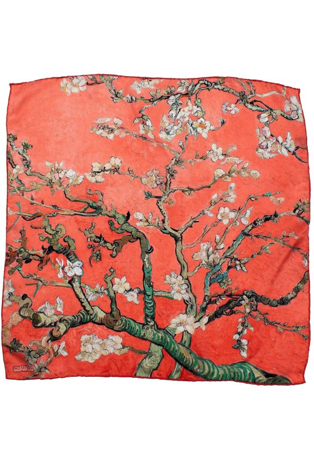 Red Van Gogh Almond Blossoms Silk Bandana