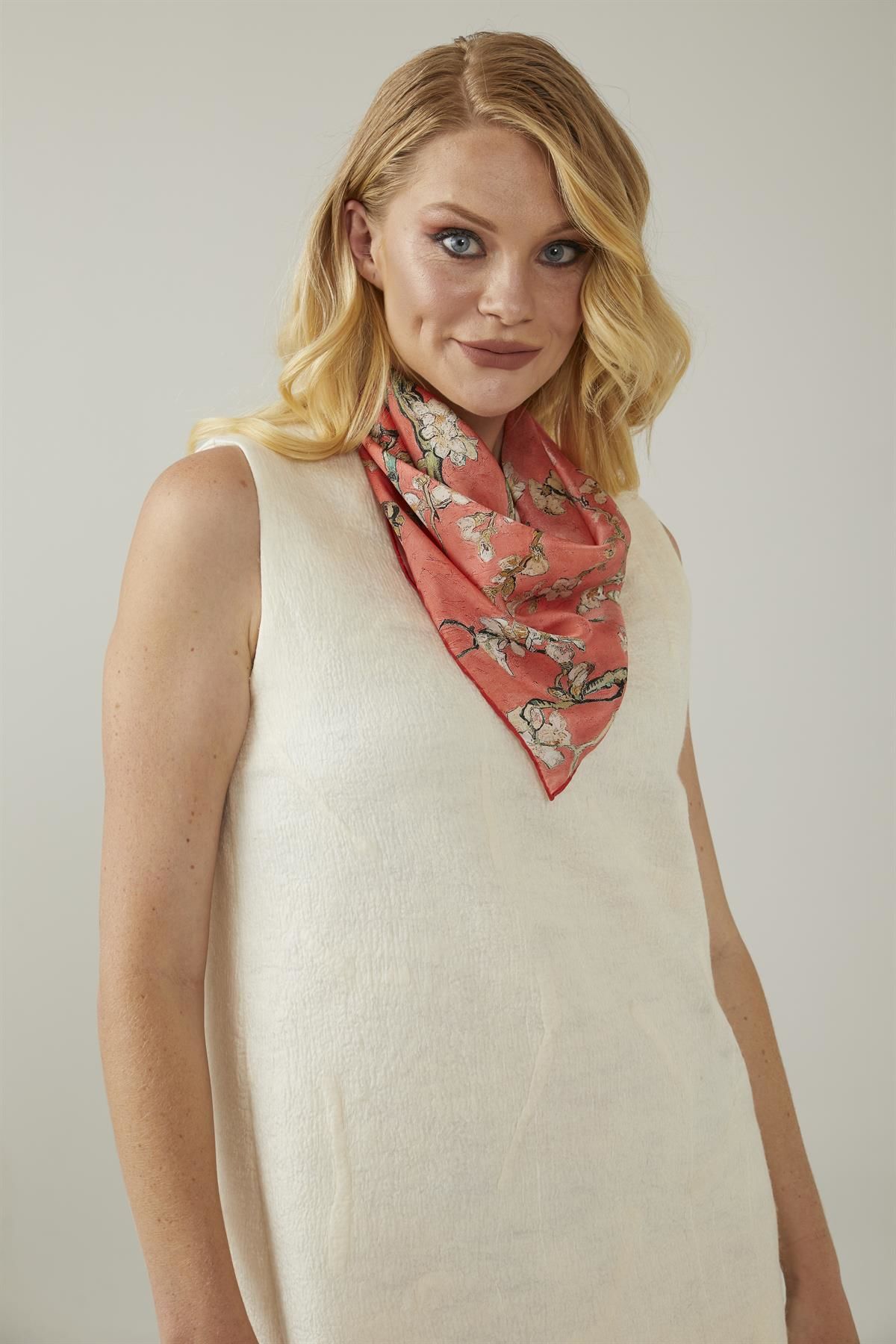 Red Van Gogh Almond Blossoms Silk Bandana