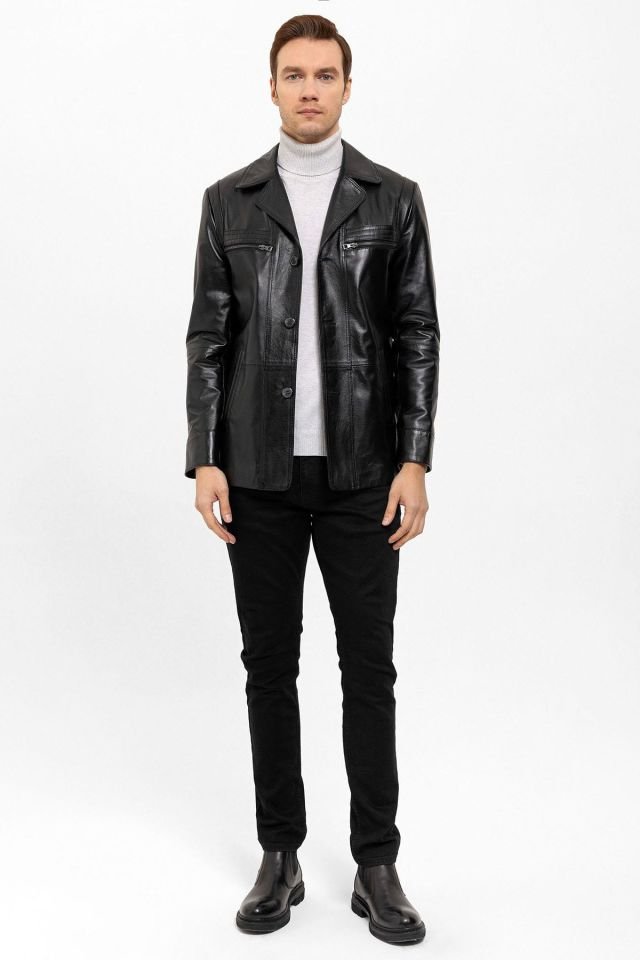 Black Douglas Men Leather Coat