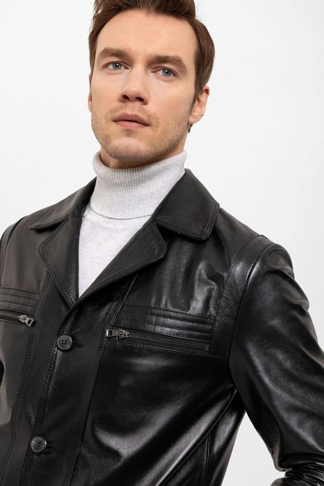 Black Douglas Men Leather Coat