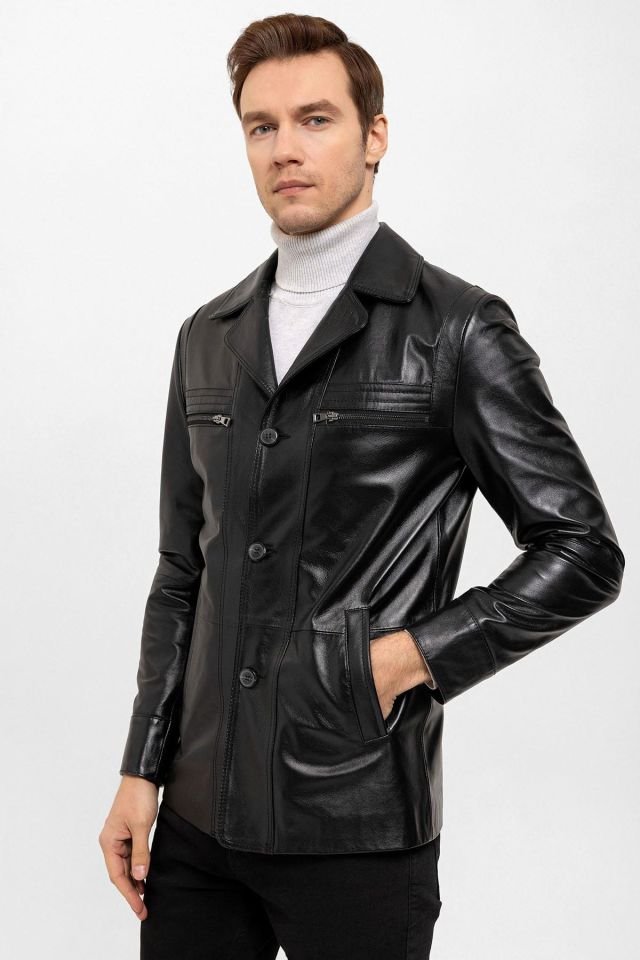 Black Douglas Man Genuine Leather Jacket