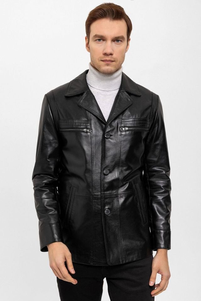 Black Douglas Men Leather Coat