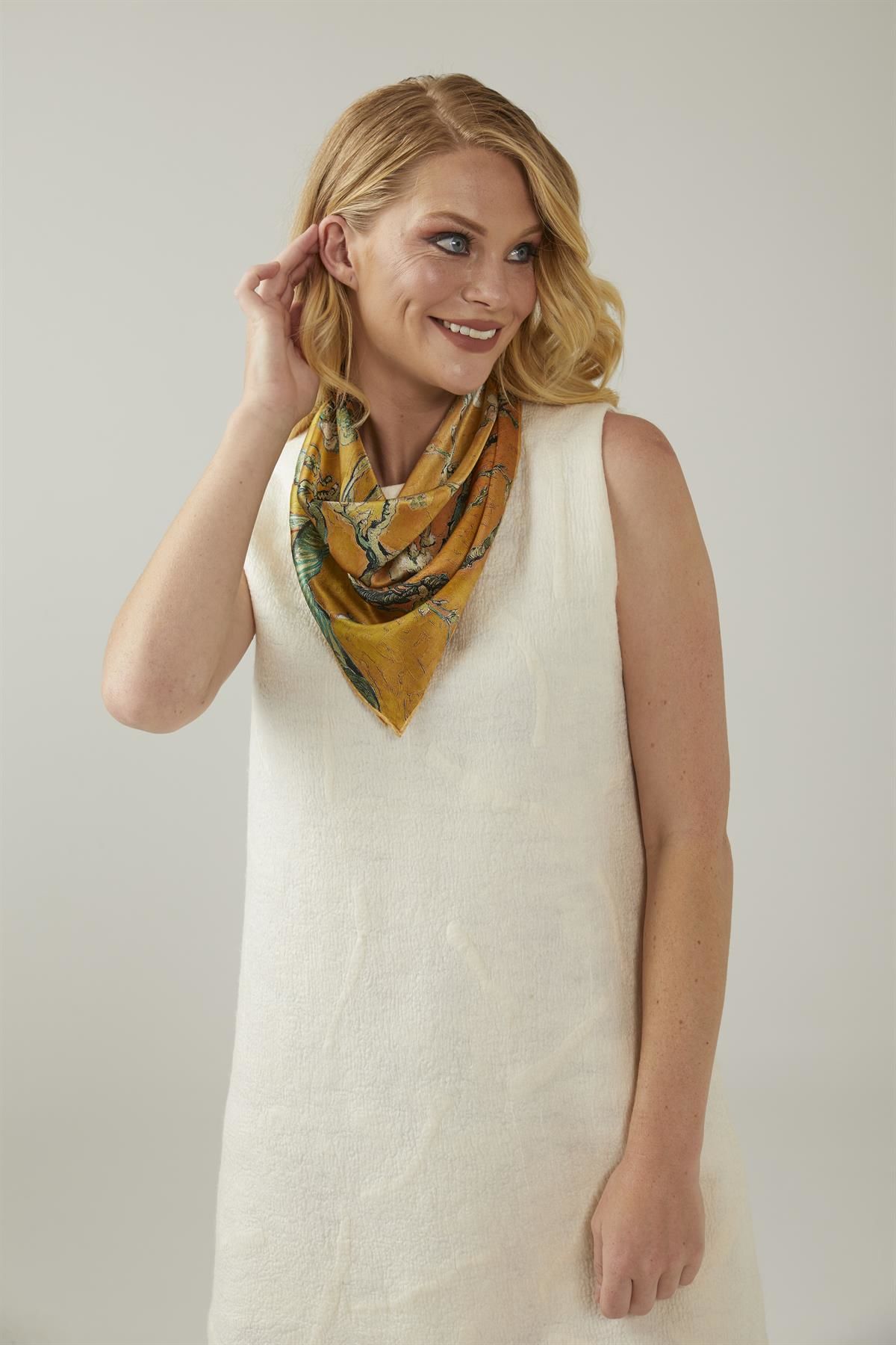 Yellow Van Gogh Almond Blossoms Silk Bandana