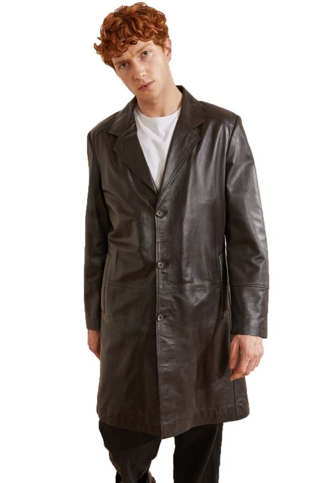 Brown Tarkan Man Genuine Leather Coat