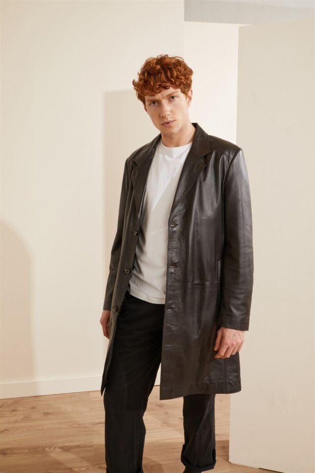 Brown Tarkan Man Genuine Leather Coat