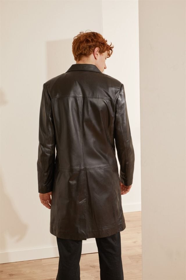 Brown Tarkan Man Genuine Leather Coat
