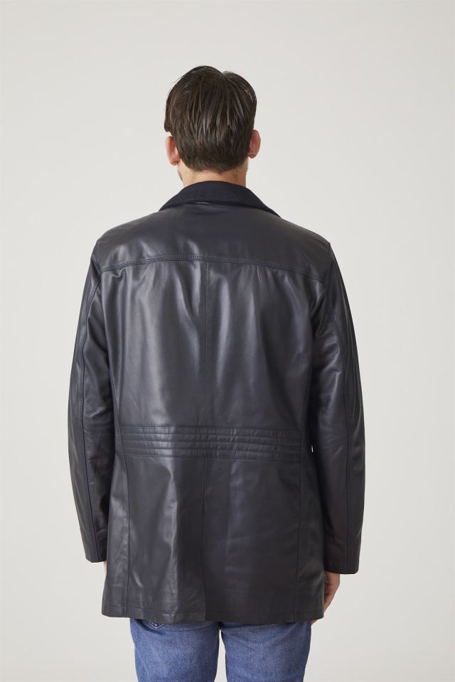 Navy Blue Weston Man Genuine Leather Coat