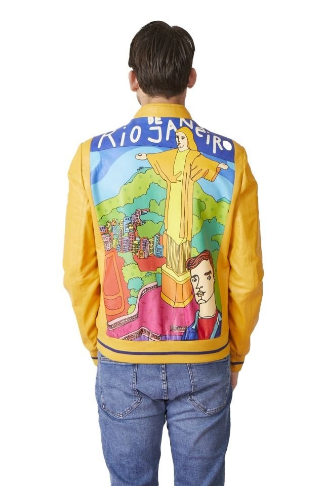 Yellow Rio Printed Man Genuine Leather Jacket