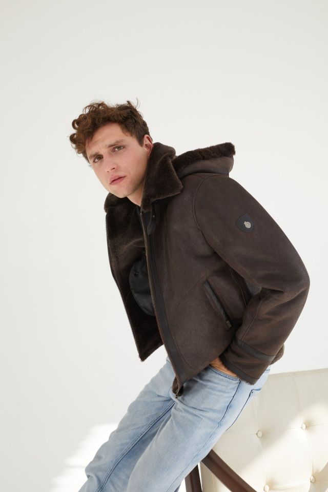 Brown Benedict Man Genuine Shearling Coat