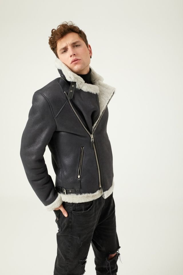 Black Herman Man Genuine Shearling Coat