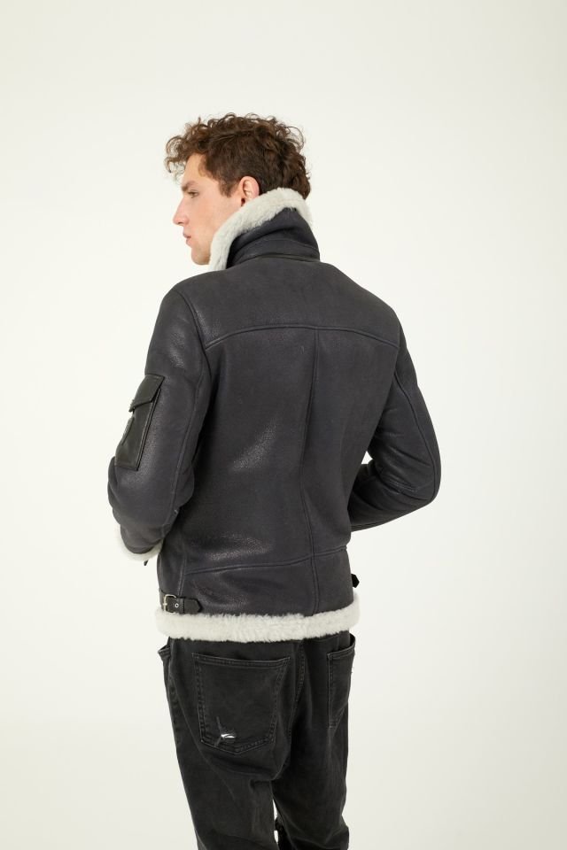 Black Herman Man Genuine Shearling Coat