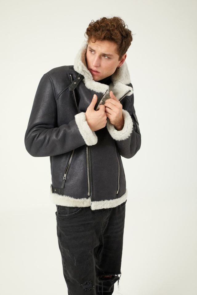 Black Herman Man Genuine Shearling Coat