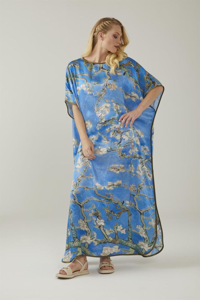 Blue Van Gogh Almond Blossoms Silk Dress
