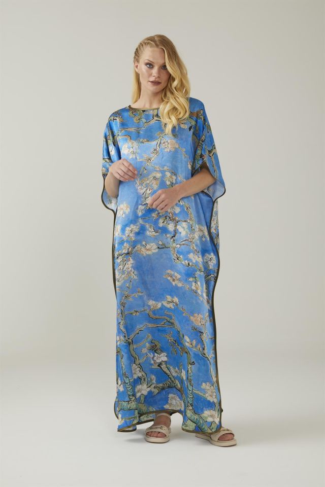 Blue Van Gogh Almond Blossoms Silk Dress